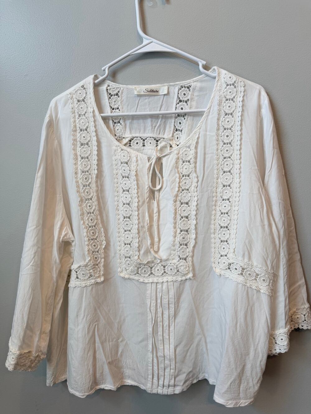 Solitaire Ravi Khosla Boho White Crochet Lace Peasant Blouse